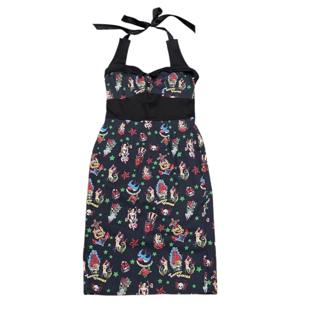 HELL BUNNY WIGGLE HALTER DRESS‎ XS